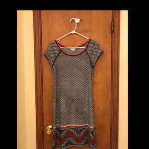 Navy and coral patterned dress